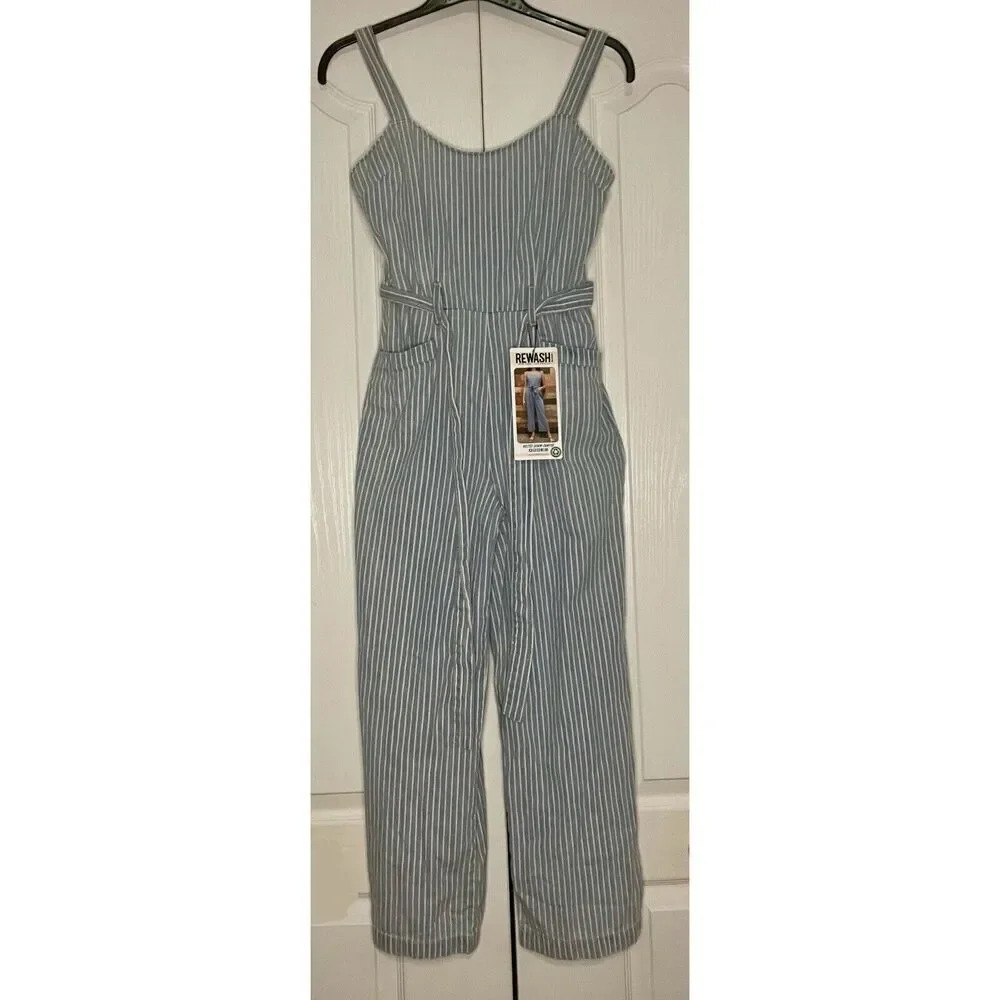 Rewash Belted Denim Jumper Women’s Size Small Blue And White New